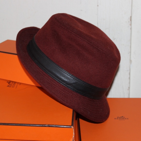 Hermes Burgundy Fedora, Size 58, 100% Cashmere main image 7